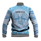 Aussie Nurse Personalised Baseball Jacket Blue Stethoscope Coquette Bow Aboriginal Dot Art