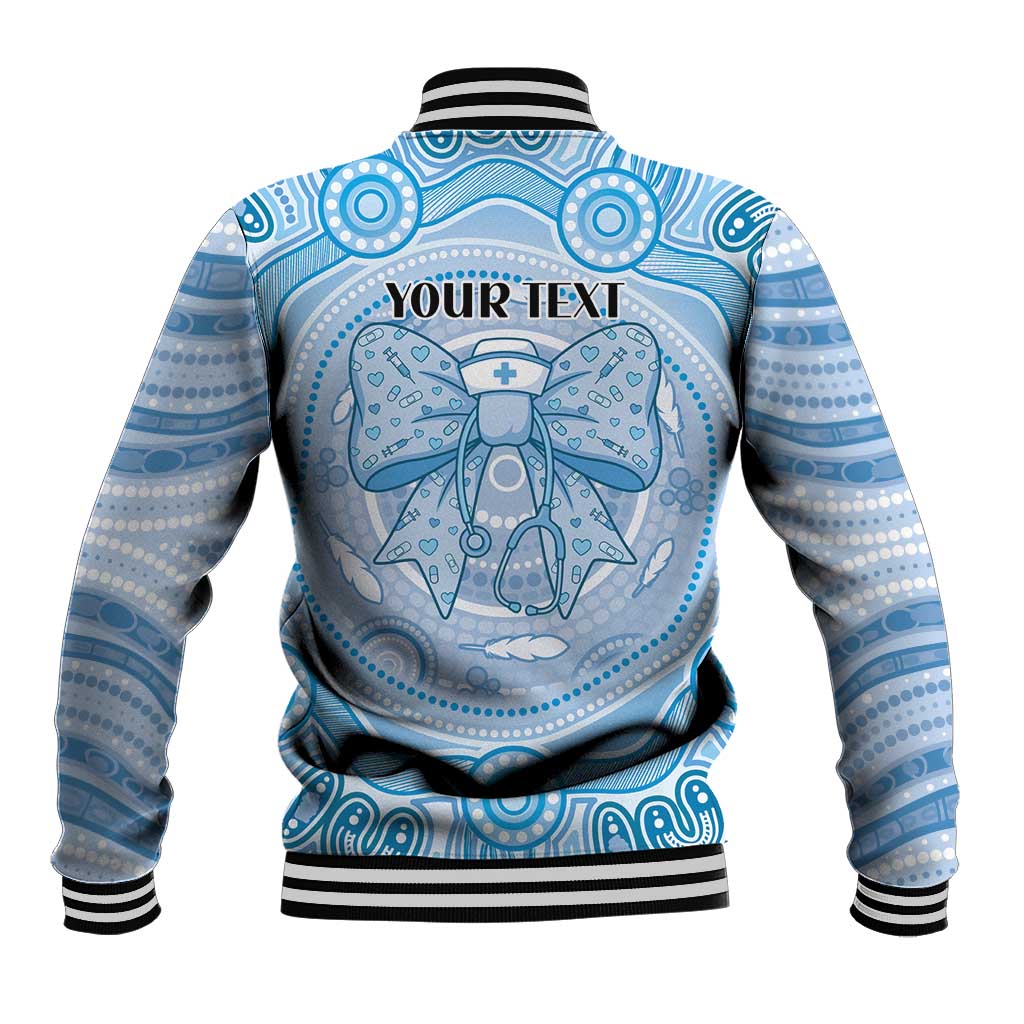 Aussie Nurse Personalised Baseball Jacket Blue Stethoscope Coquette Bow Aboriginal Dot Art