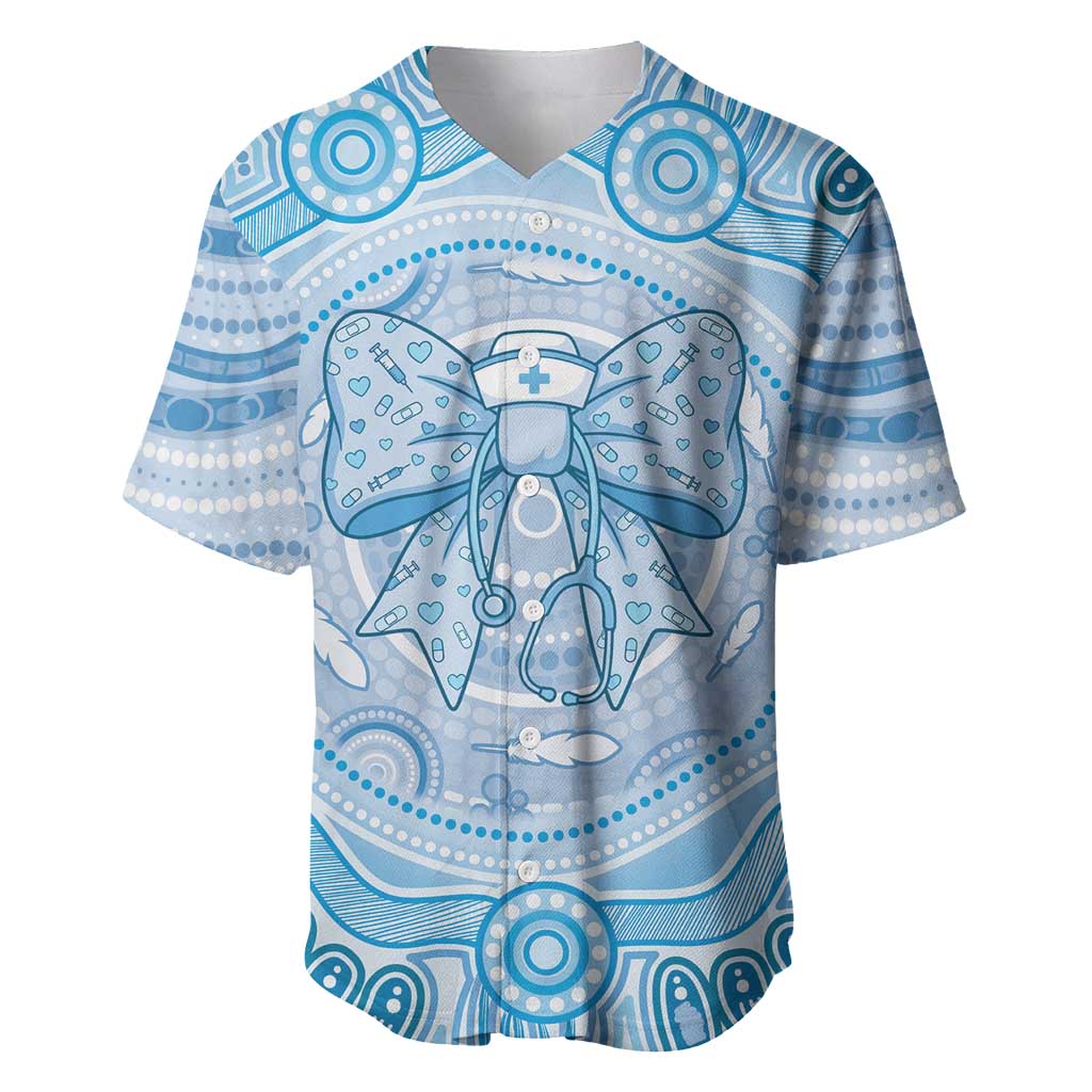 Aussie Nurse Personalised Baseball Jersey Blue Stethoscope Coquette Bow Aboriginal Dot Art