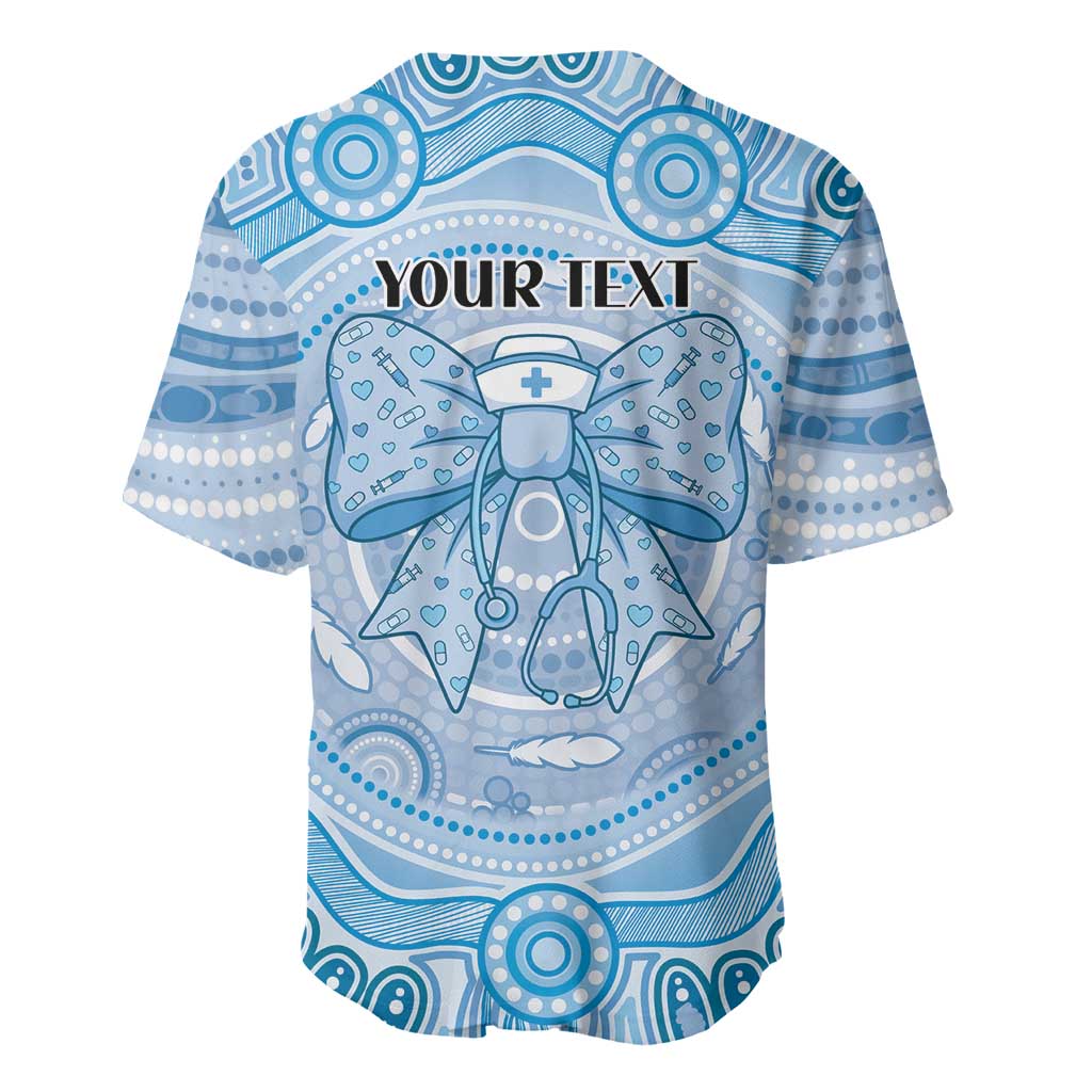 Aussie Nurse Personalised Baseball Jersey Blue Stethoscope Coquette Bow Aboriginal Dot Art