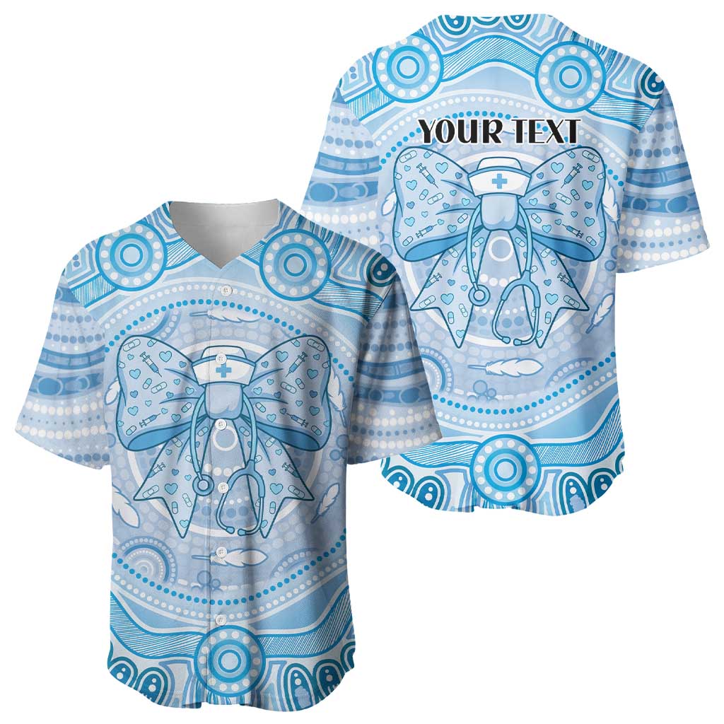 Aussie Nurse Personalised Baseball Jersey Blue Stethoscope Coquette Bow Aboriginal Dot Art
