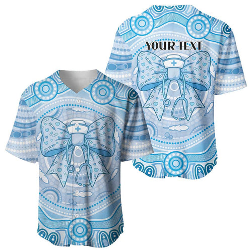 Aussie Nurse Personalised Baseball Jersey Blue Stethoscope Coquette Bow Aboriginal Dot Art