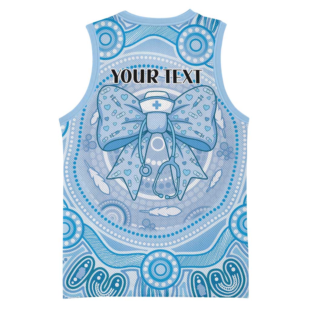Aussie Nurse Personalised Basketball Jersey Blue Stethoscope Coquette Bow Aboriginal Dot Art