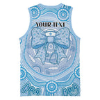 Aussie Nurse Personalised Basketball Jersey Blue Stethoscope Coquette Bow Aboriginal Dot Art