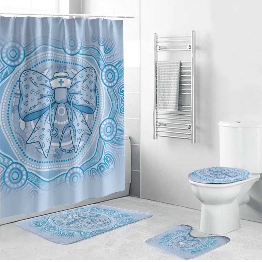 Aussie Nurse Bathroom Set Blue Stethoscope Coquette Bow Aboriginal Dot Art