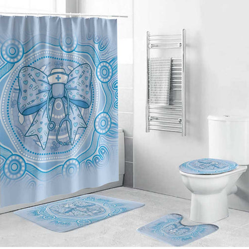 Aussie Nurse Bathroom Set Blue Stethoscope Coquette Bow Aboriginal Dot Art