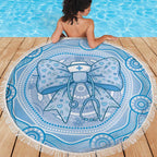 Aussie Nurse Beach Blanket Blue Stethoscope Coquette Bow Aboriginal Dot Art