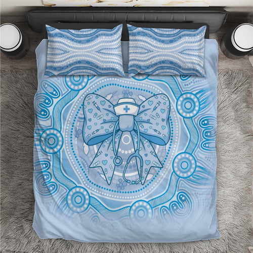 Aussie Nurse Bedding Set Blue Stethoscope Coquette Bow Aboriginal Dot Art