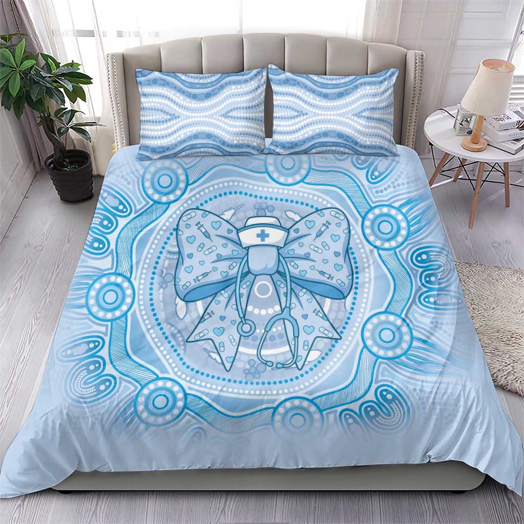 Aussie Nurse Bedding Set Blue Stethoscope Coquette Bow Aboriginal Dot Art
