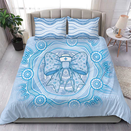 Aussie Nurse Bedding Set Blue Stethoscope Coquette Bow Aboriginal Dot Art