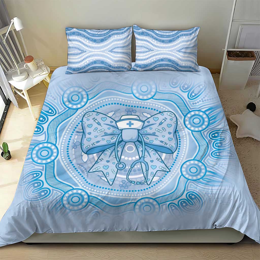 Aussie Nurse Bedding Set Blue Stethoscope Coquette Bow Aboriginal Dot Art
