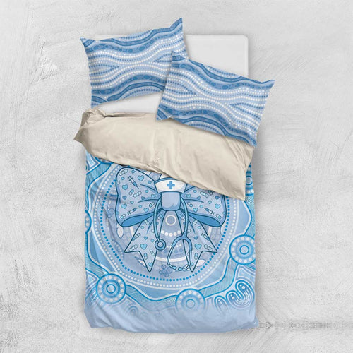 Aussie Nurse Bedding Set Blue Stethoscope Coquette Bow Aboriginal Dot Art