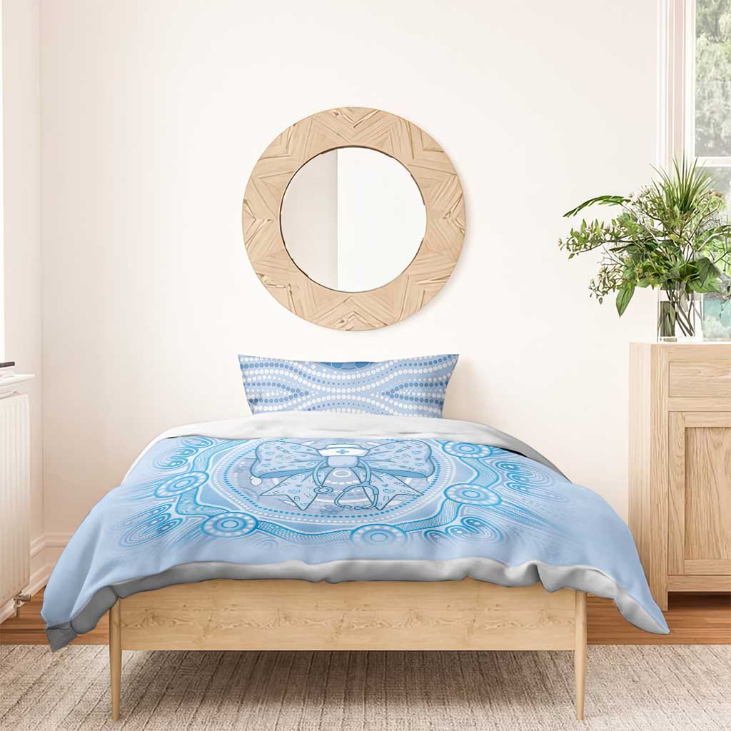Aussie Nurse Bedding Set Blue Stethoscope Coquette Bow Aboriginal Dot Art