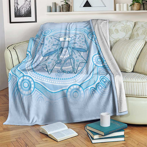 Aussie Nurse Blanket Blue Stethoscope Coquette Bow Aboriginal Dot Art