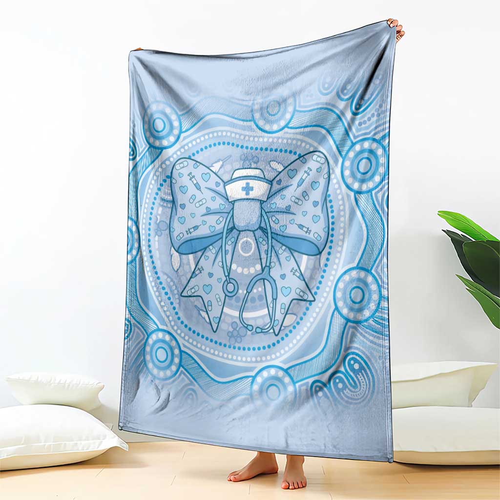 Aussie Nurse Blanket Blue Stethoscope Coquette Bow Aboriginal Dot Art