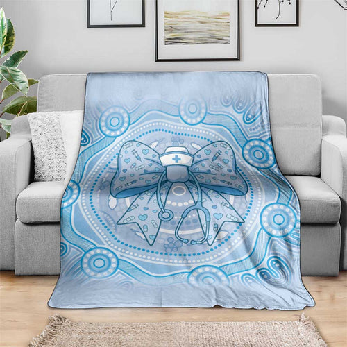 Aussie Nurse Blanket Blue Stethoscope Coquette Bow Aboriginal Dot Art