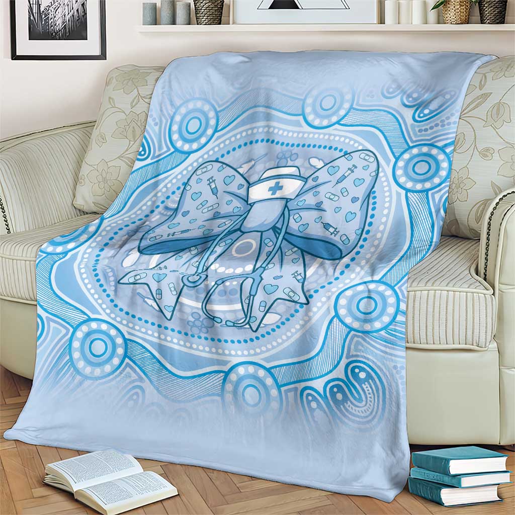 Aussie Nurse Blanket Blue Stethoscope Coquette Bow Aboriginal Dot Art