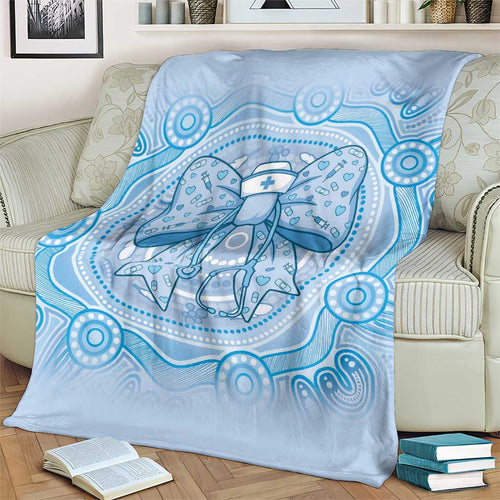 Aussie Nurse Blanket Blue Stethoscope Coquette Bow Aboriginal Dot Art