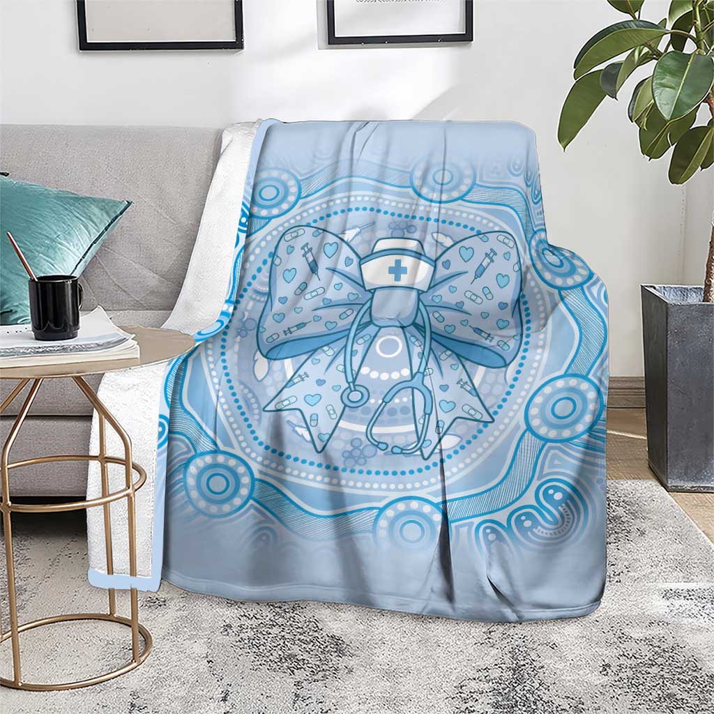 Aussie Nurse Blanket Blue Stethoscope Coquette Bow Aboriginal Dot Art