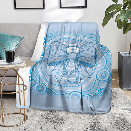 Aussie Nurse Blanket Blue Stethoscope Coquette Bow Aboriginal Dot Art