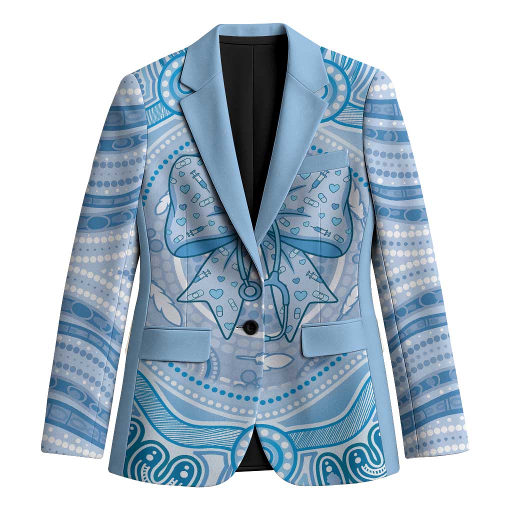 Aussie Nurse Personalised Blazer Blue Stethoscope Coquette Bow Aboriginal Dot Art