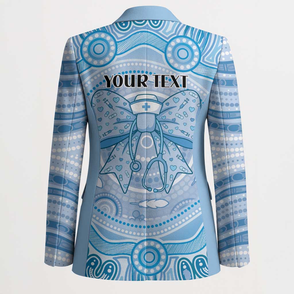 Aussie Nurse Personalised Blazer Blue Stethoscope Coquette Bow Aboriginal Dot Art