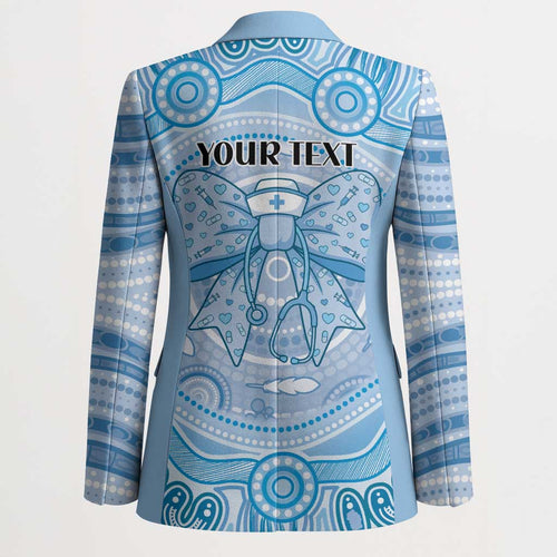 Aussie Nurse Personalised Blazer Blue Stethoscope Coquette Bow Aboriginal Dot Art