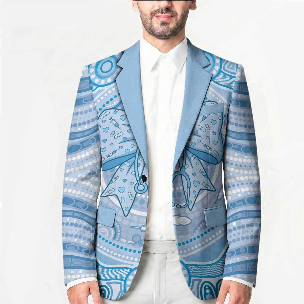 Aussie Nurse Personalised Blazer Blue Stethoscope Coquette Bow Aboriginal Dot Art