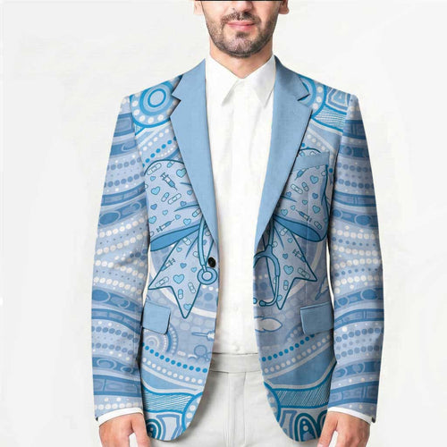 Aussie Nurse Personalised Blazer Blue Stethoscope Coquette Bow Aboriginal Dot Art