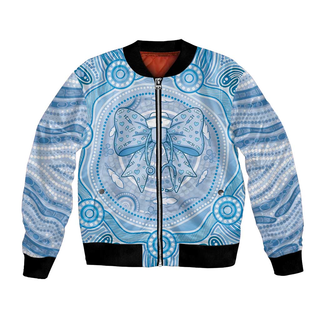 Aussie Nurse Personalised Bomber Jacket Blue Stethoscope Coquette Bow Aboriginal Dot Art