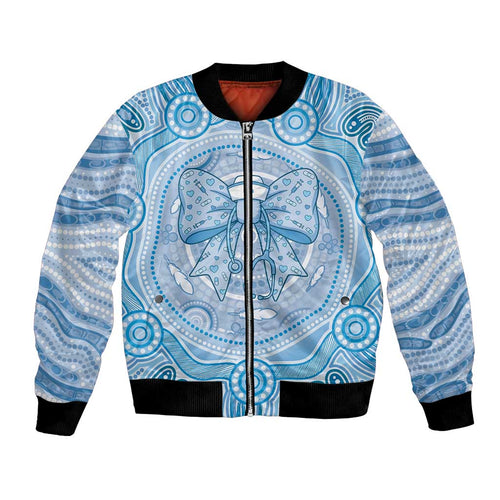 Aussie Nurse Personalised Bomber Jacket Blue Stethoscope Coquette Bow Aboriginal Dot Art