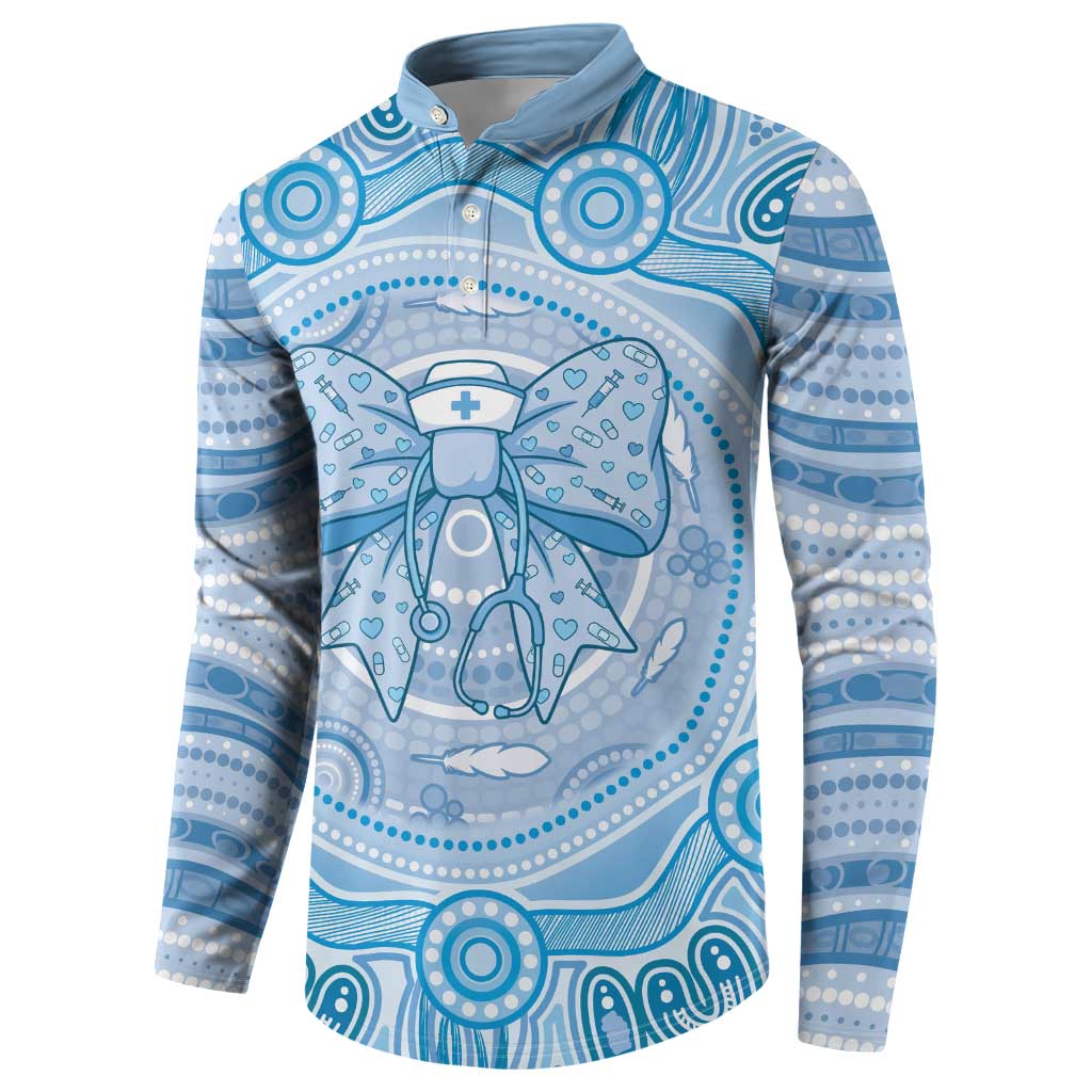 Aussie Nurse Personalised Button Sweatshirt Blue Stethoscope Coquette Bow Aboriginal Dot Art