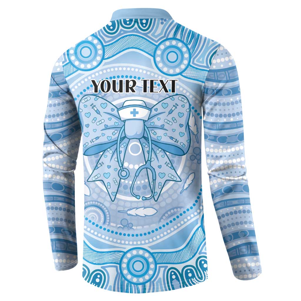 Aussie Nurse Personalised Button Sweatshirt Blue Stethoscope Coquette Bow Aboriginal Dot Art