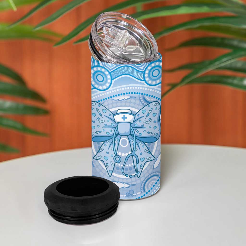 Aussie Nurse Personalised 4 in 1 Can Cooler Tumbler Blue Stethoscope Coquette Bow Aboriginal Dot Art