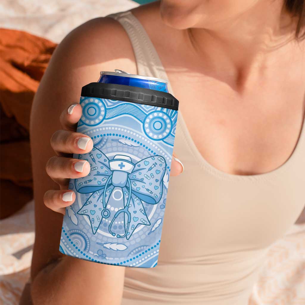 Aussie Nurse Personalised 4 in 1 Can Cooler Tumbler Blue Stethoscope Coquette Bow Aboriginal Dot Art
