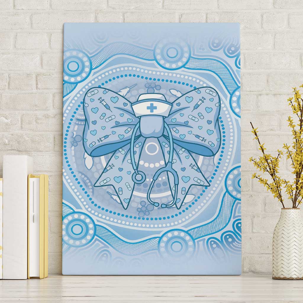 Aussie Nurse Canvas Wall Art Blue Stethoscope Coquette Bow Aboriginal Dot Art