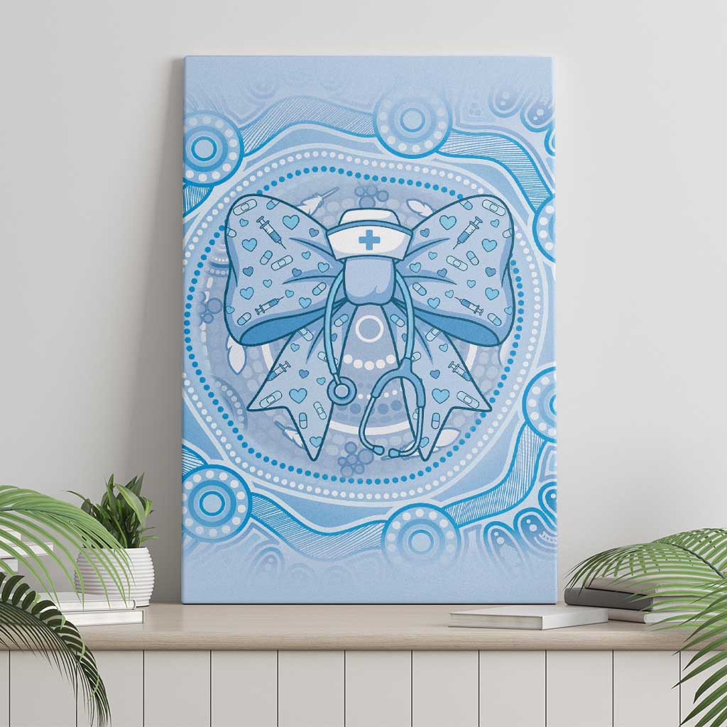 Aussie Nurse Canvas Wall Art Blue Stethoscope Coquette Bow Aboriginal Dot Art