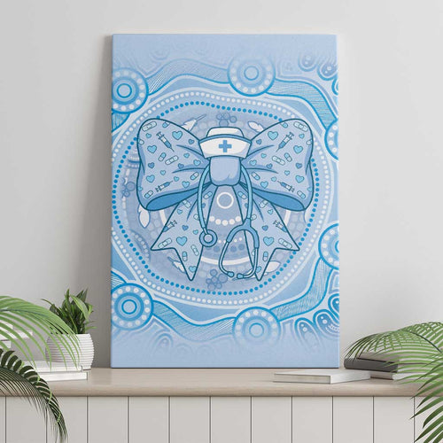 Aussie Nurse Canvas Wall Art Blue Stethoscope Coquette Bow Aboriginal Dot Art