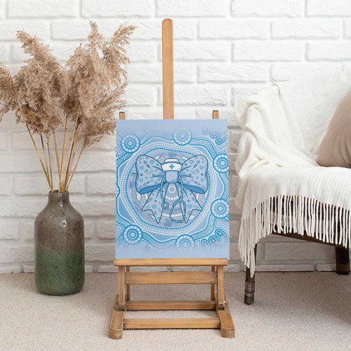 Aussie Nurse Canvas Wall Art Blue Stethoscope Coquette Bow Aboriginal Dot Art
