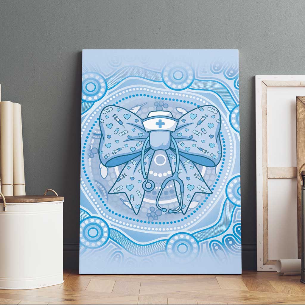Aussie Nurse Canvas Wall Art Blue Stethoscope Coquette Bow Aboriginal Dot Art
