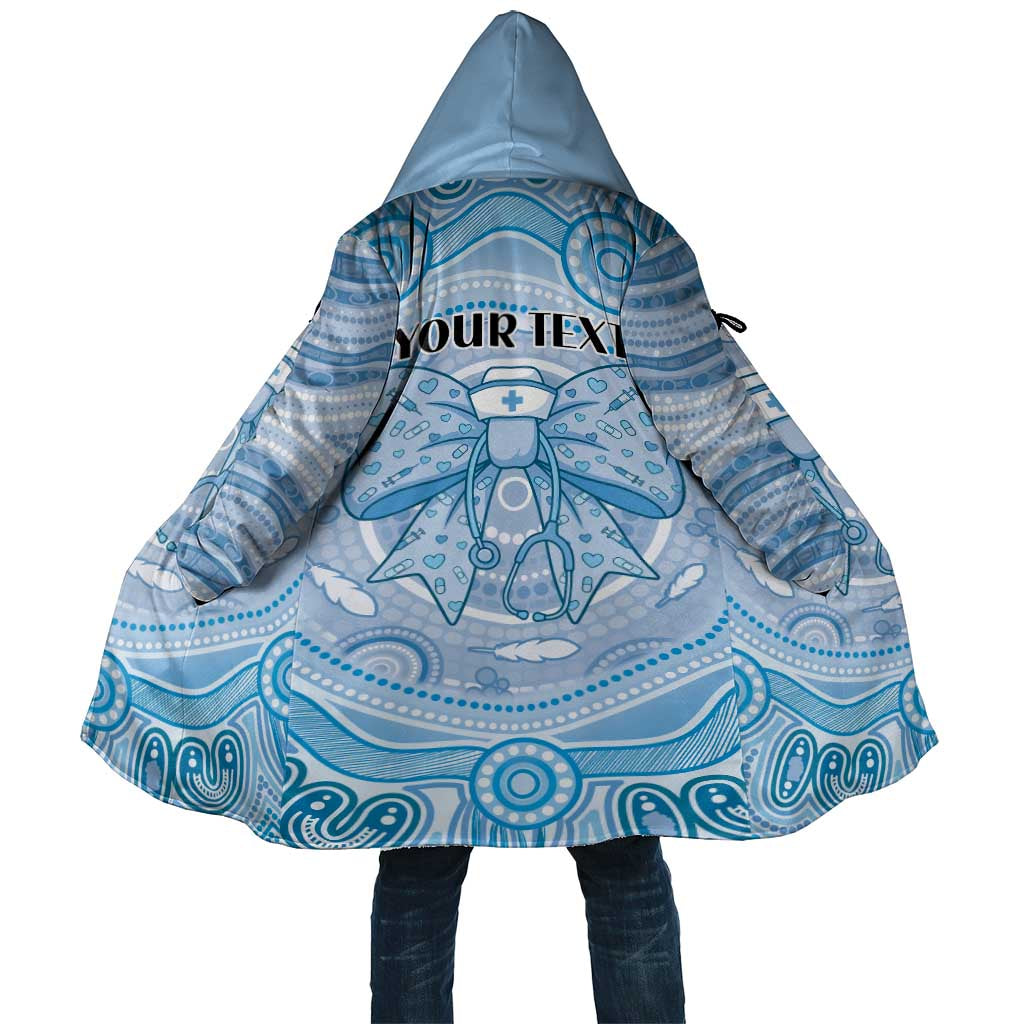 Aussie Nurse Personalised Cloak Blue Stethoscope Coquette Bow Aboriginal Dot Art