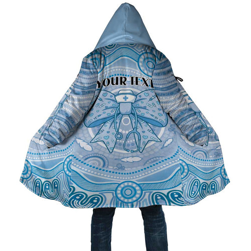 Aussie Nurse Personalised Cloak Blue Stethoscope Coquette Bow Aboriginal Dot Art
