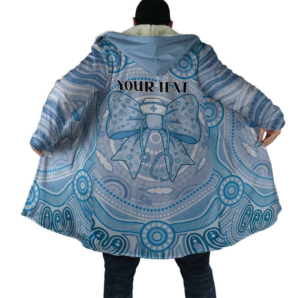 Aussie Nurse Personalised Cloak Blue Stethoscope Coquette Bow Aboriginal Dot Art