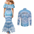 Aussie Nurse Personalised Couples Matching Mermaid Dress and Long Sleeve Button Shirt Blue Stethoscope Coquette Bow Aboriginal Dot Art