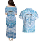 Aussie Nurse Personalised Couples Matching Puletasi and Hawaiian Shirt Blue Stethoscope Coquette Bow Aboriginal Dot Art