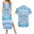 Aussie Nurse Personalised Couples Matching Summer Maxi Dress and Hawaiian Shirt Blue Stethoscope Coquette Bow Aboriginal Dot Art