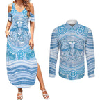 Aussie Nurse Personalised Couples Matching Summer Maxi Dress and Long Sleeve Button Shirt Blue Stethoscope Coquette Bow Aboriginal Dot Art
