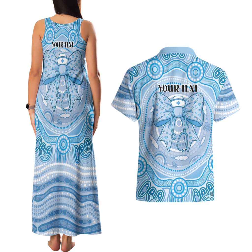Aussie Nurse Personalised Couples Matching Tank Maxi Dress and Hawaiian Shirt Blue Stethoscope Coquette Bow Aboriginal Dot Art
