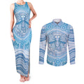 Aussie Nurse Personalised Couples Matching Tank Maxi Dress and Long Sleeve Button Shirt Blue Stethoscope Coquette Bow Aboriginal Dot Art