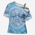 Aussie Nurse Personalised Cross Shoulder Shirt Blue Stethoscope Coquette Bow Aboriginal Dot Art